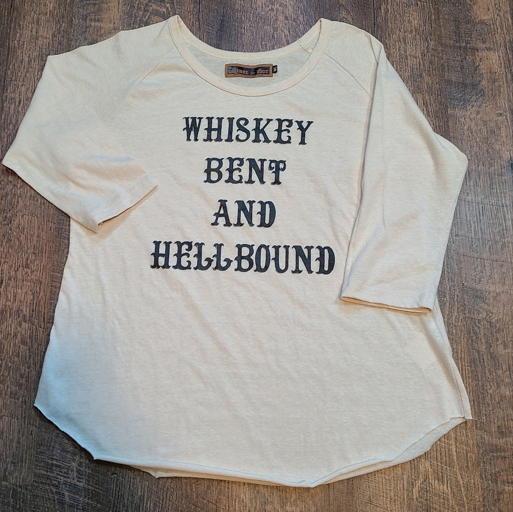License to Boot "Whisky Bent and Hellbound" 3/4 sleeve baseball style shirt